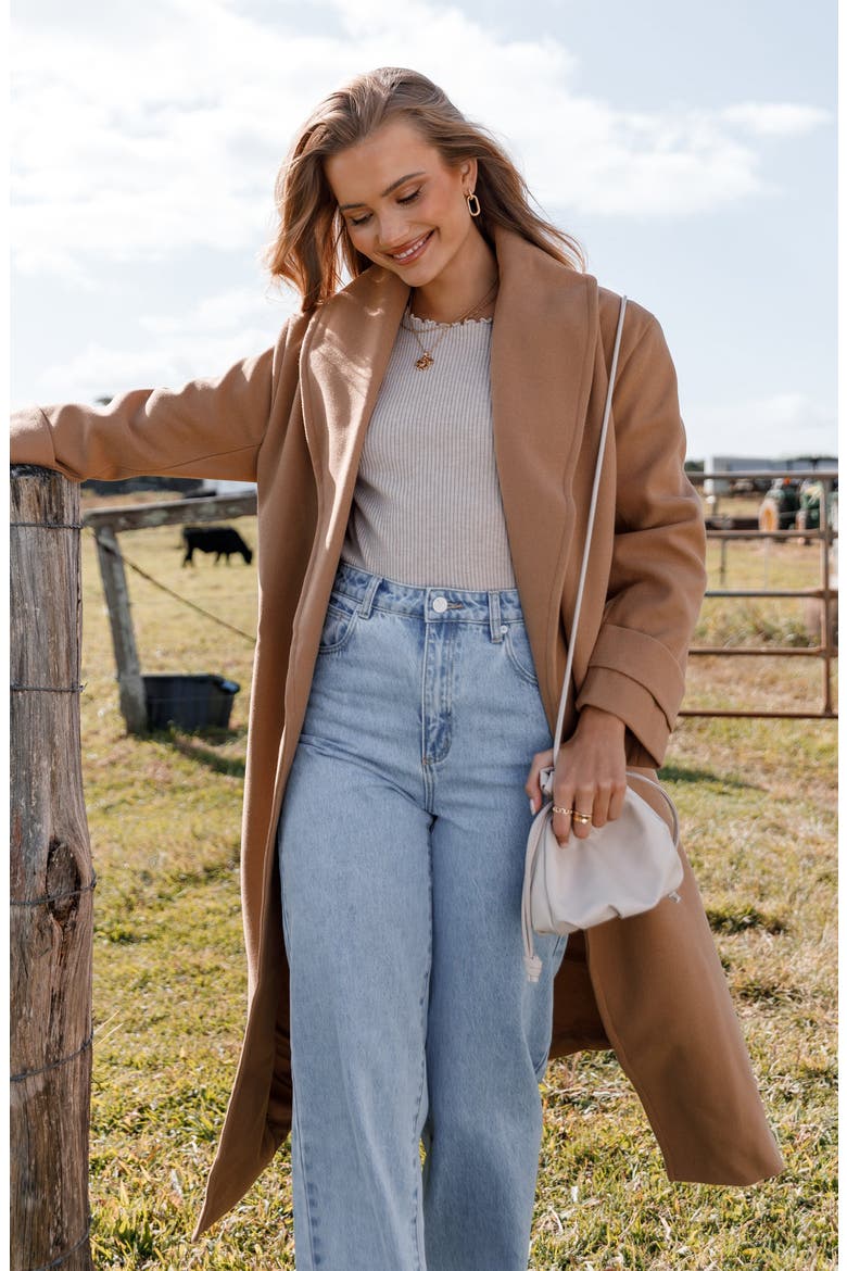 Emersyn Tie Front Coat, Alternate, color, CAMEL