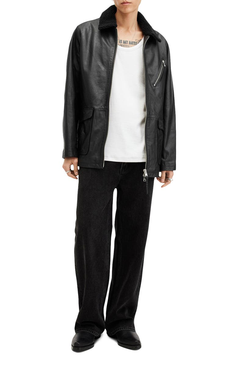 AllSaints Moriarty Leather Jacket, Alternate, color, Black