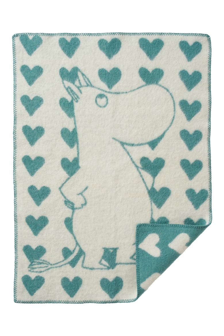 Kids' Moomin Heart Lambswool Woven Blanket, Main, color, GREEN