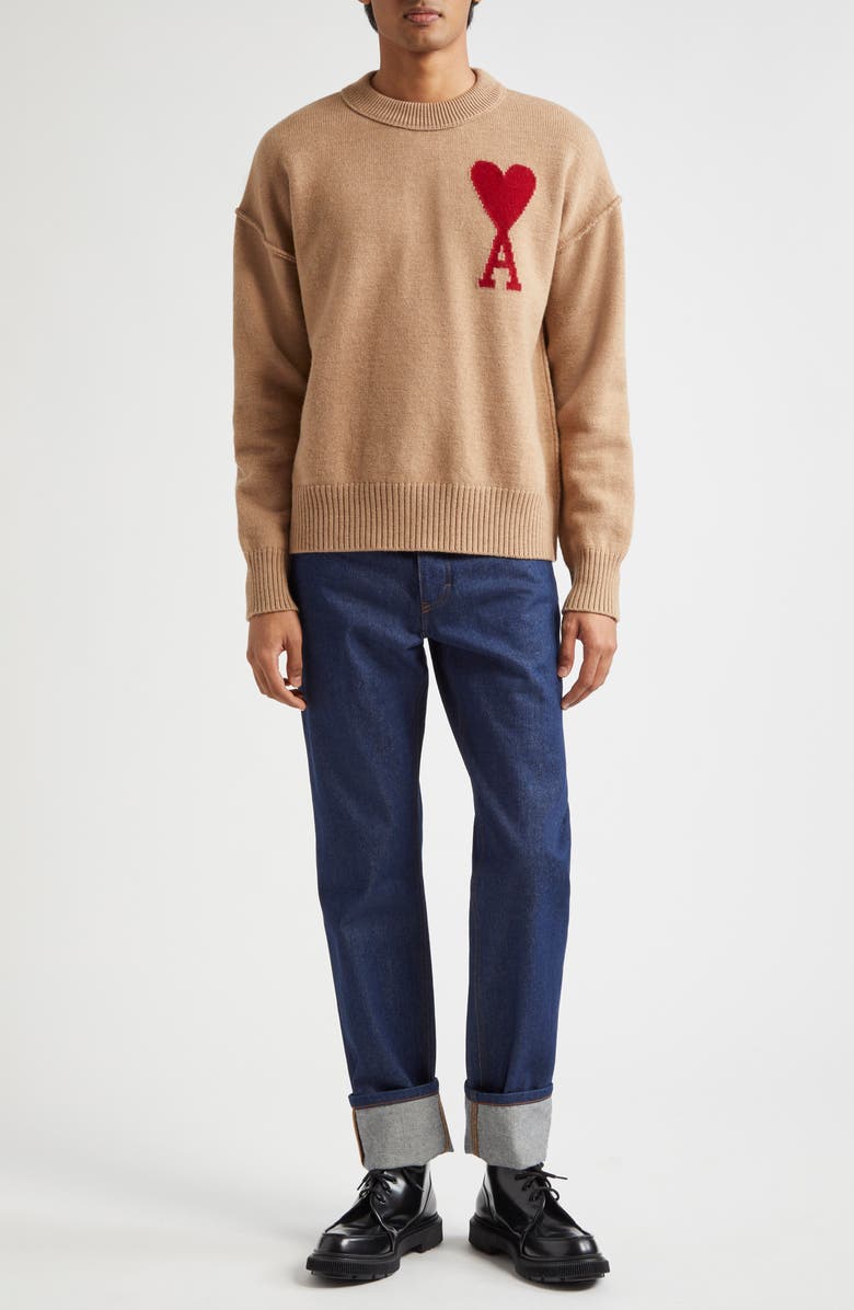 AMI PARIS Ami de Coeur Monogram Wool Sweater, Alternate, color, 
