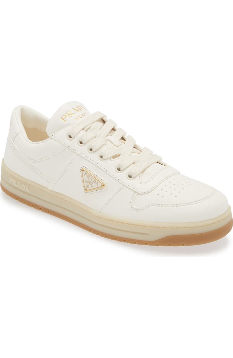 Prada Downtown Leather Sneaker, Main, color, Avorio