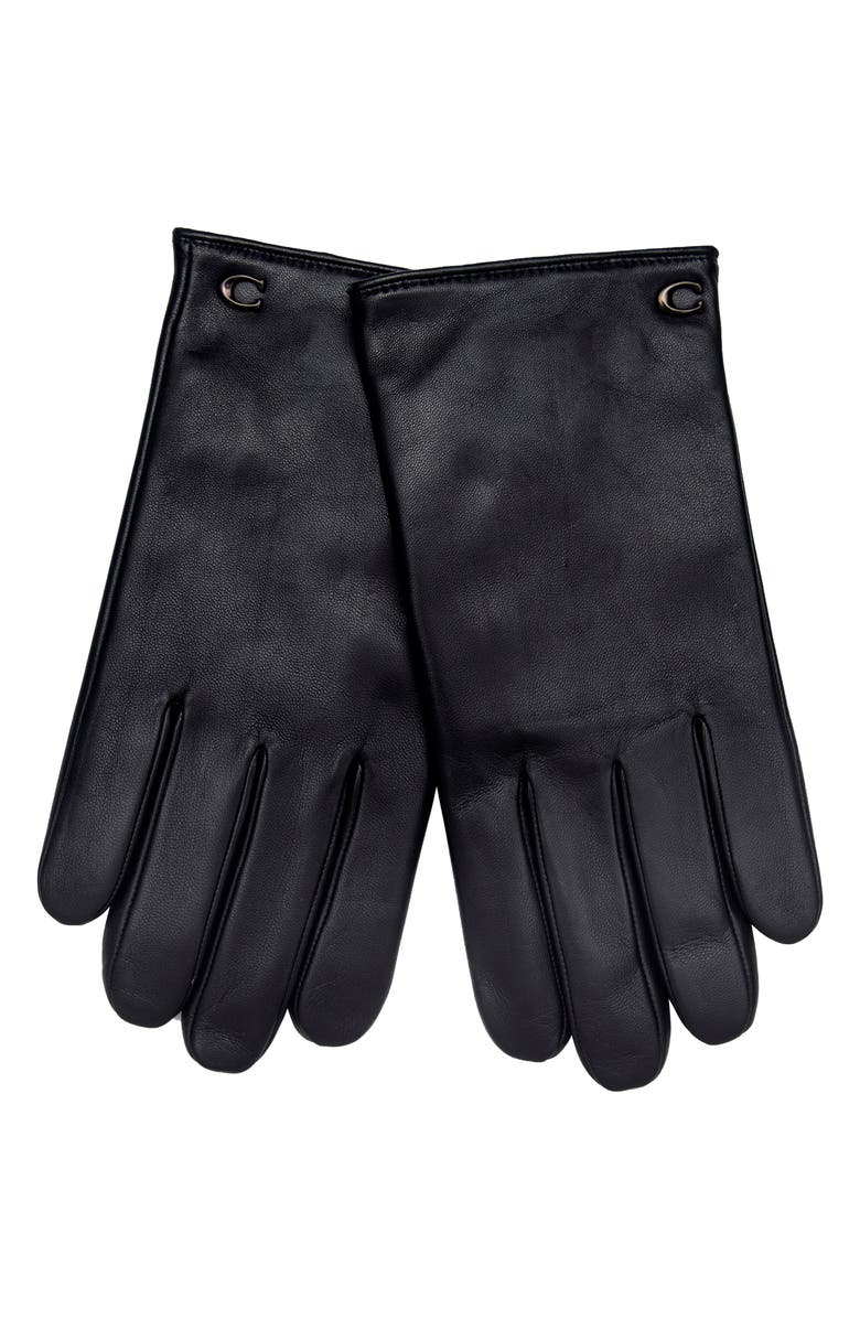 COACH Sculpted C Wool Lined Leather Tech Gloves, Main, color, Black