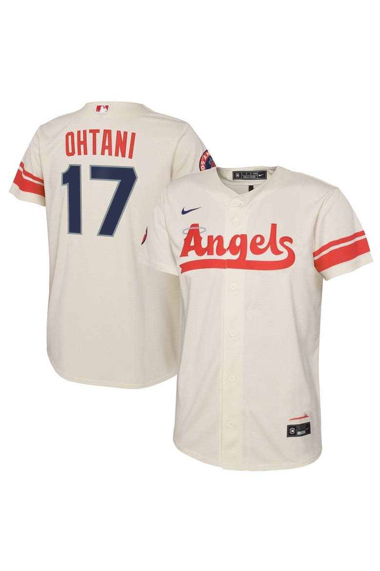 Youth Nike Shohei Ohtani Cream Los Angeles Angels 2022 City Connect Replica Player Jersey, Main, color, Cream