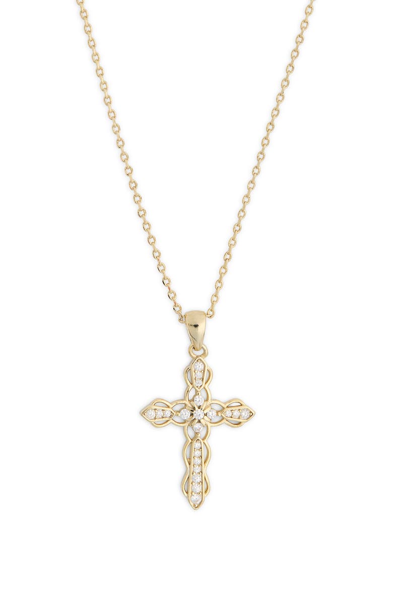 Pavé Crystal Cross Pendant Necklace, Alternate, color, CLEAR- GOLD