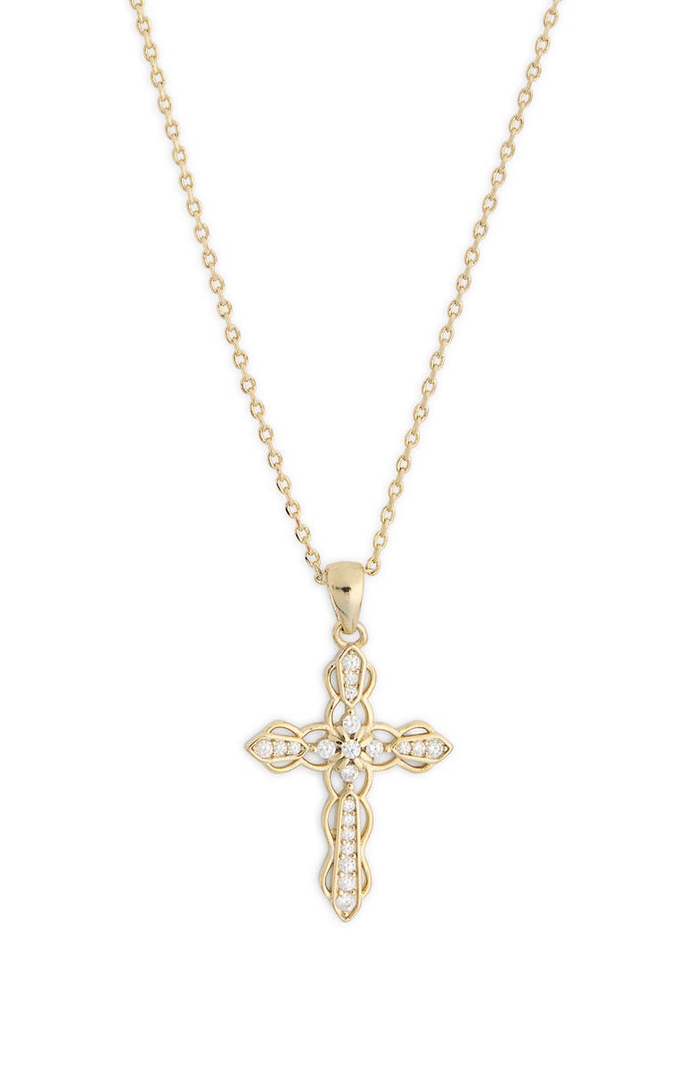 Leith Pavé Crystal Cross Pendant Necklace, Alternate, color, Clear- Gold