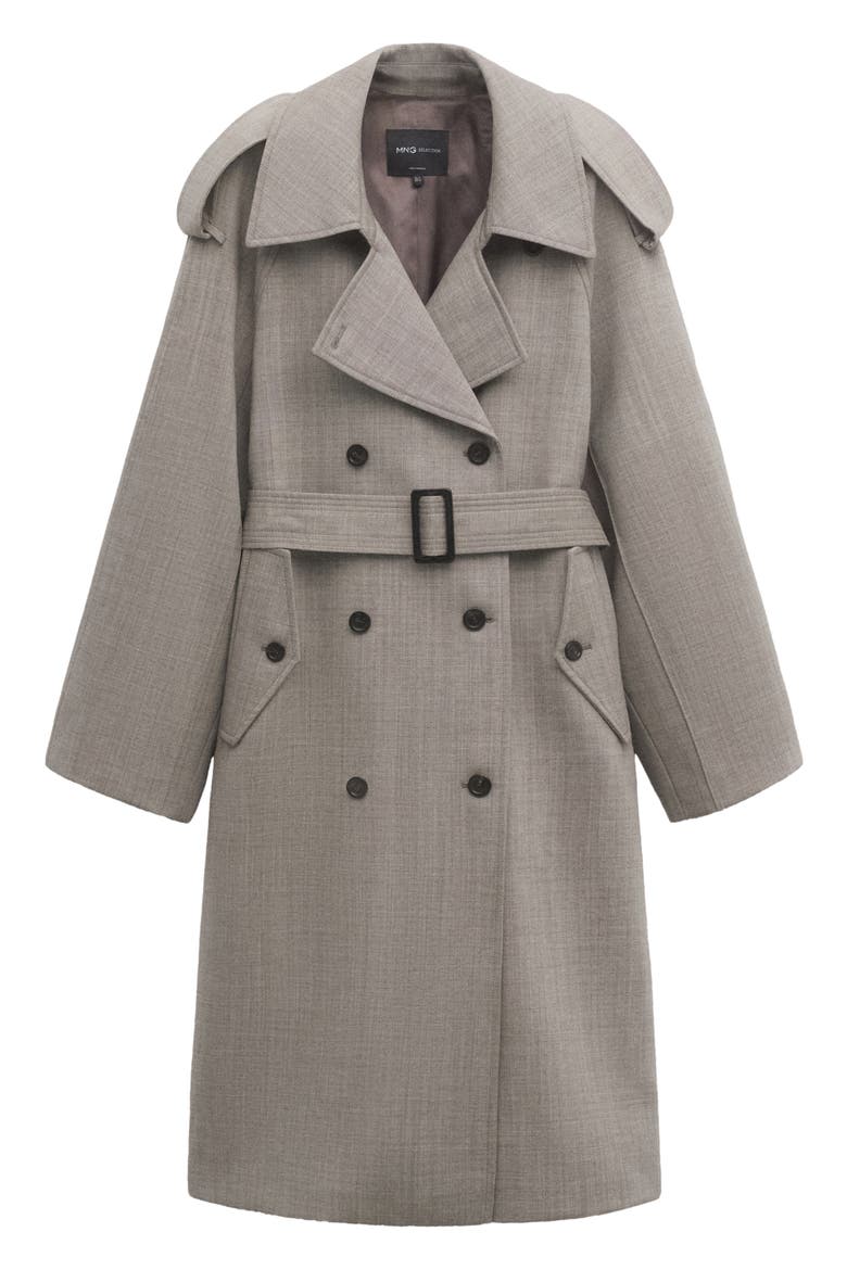 Double Breasted Wool Trench Coat, Main, color, GREY