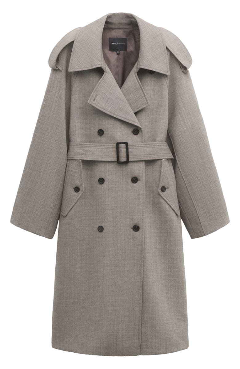 MANGO Double Breasted Wool Trench Coat, Main, color, Grey