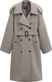 MANGO Double Breasted Wool Trench Coat
