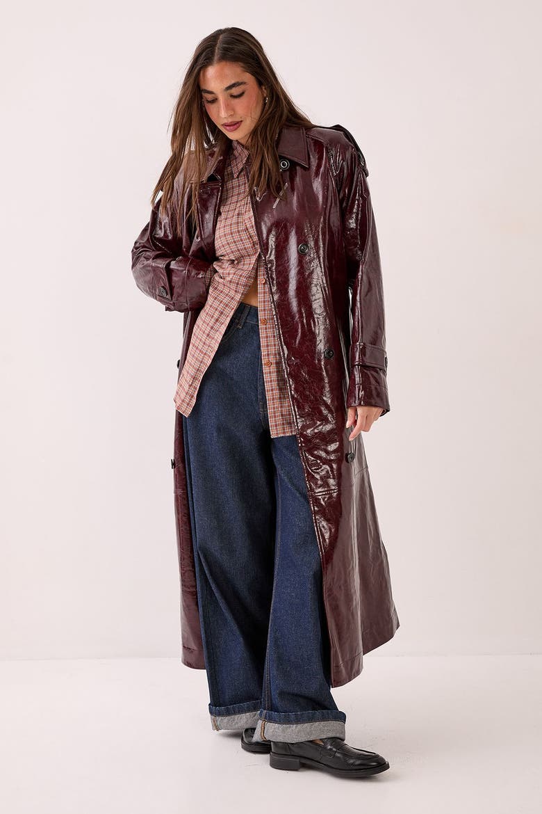 High Shine Trench Coat, Alternate, color, Burgundy