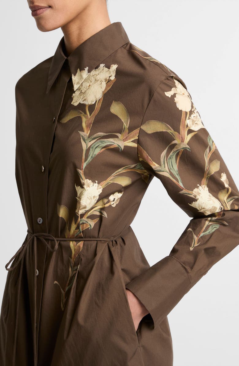 Vince Iris Floral Print Tie Waist Long Sleeve Shirtdress, Alternate, color, Dark Bark
