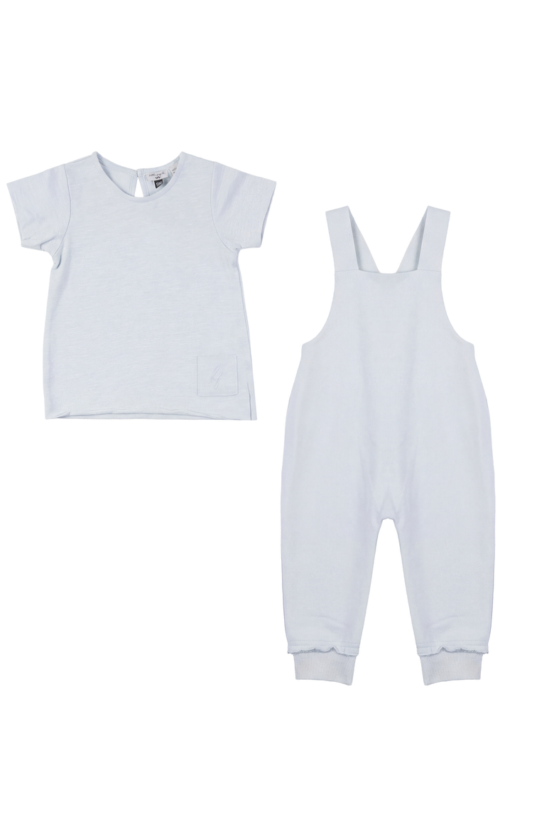 Tee and Cross Back Adjustable Strap Rib Cuff Top and Overall, Main, color, Misty Blue