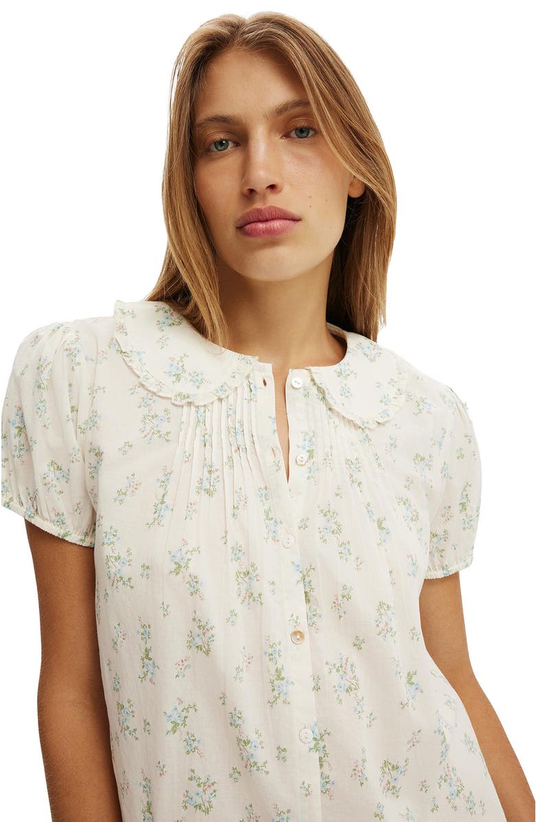 Cotton On Women's Edie Babydoll Shirt, Alternate, color, Jenna Ditsy Creme Fraiche
