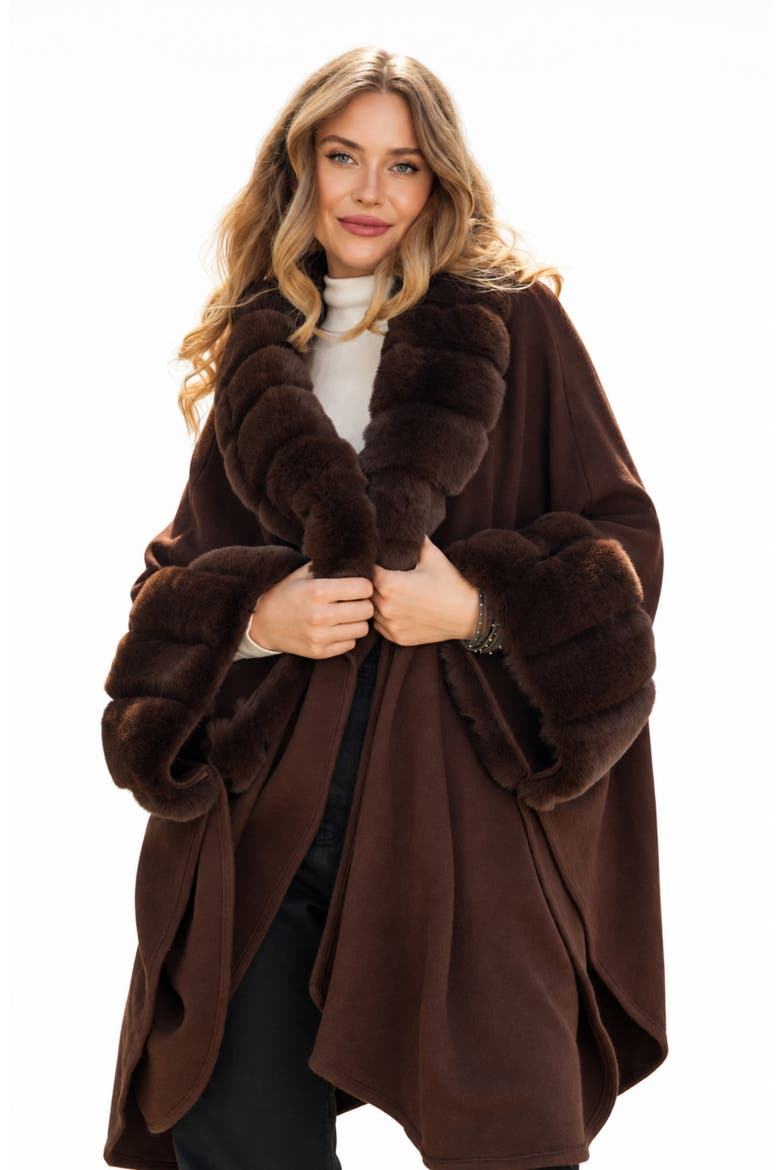 Filippa Faux Fur Trim Cardigan, Alternate, color, DARK BROWN