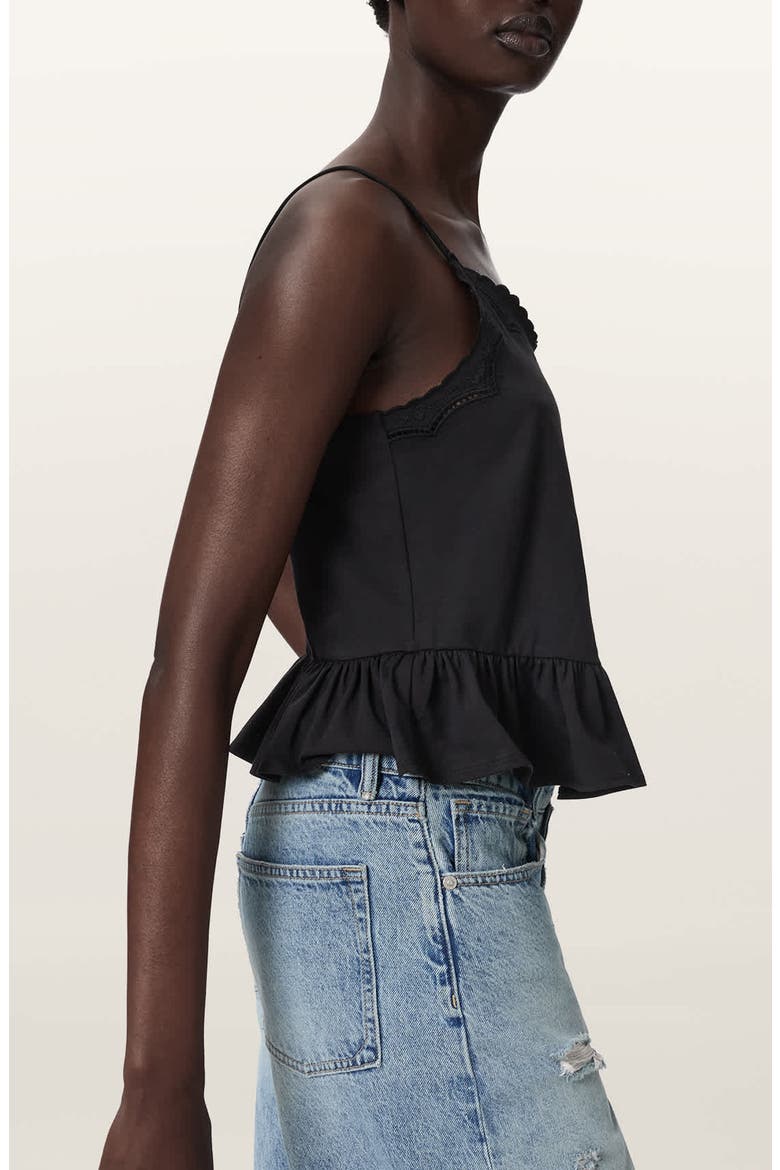 Georgia Lace Trim Peplum Camisole, Alternate, color, BLACK