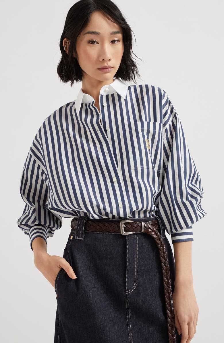 Brunello Cucinelli Poplin shirt with logo, Alternate, color,