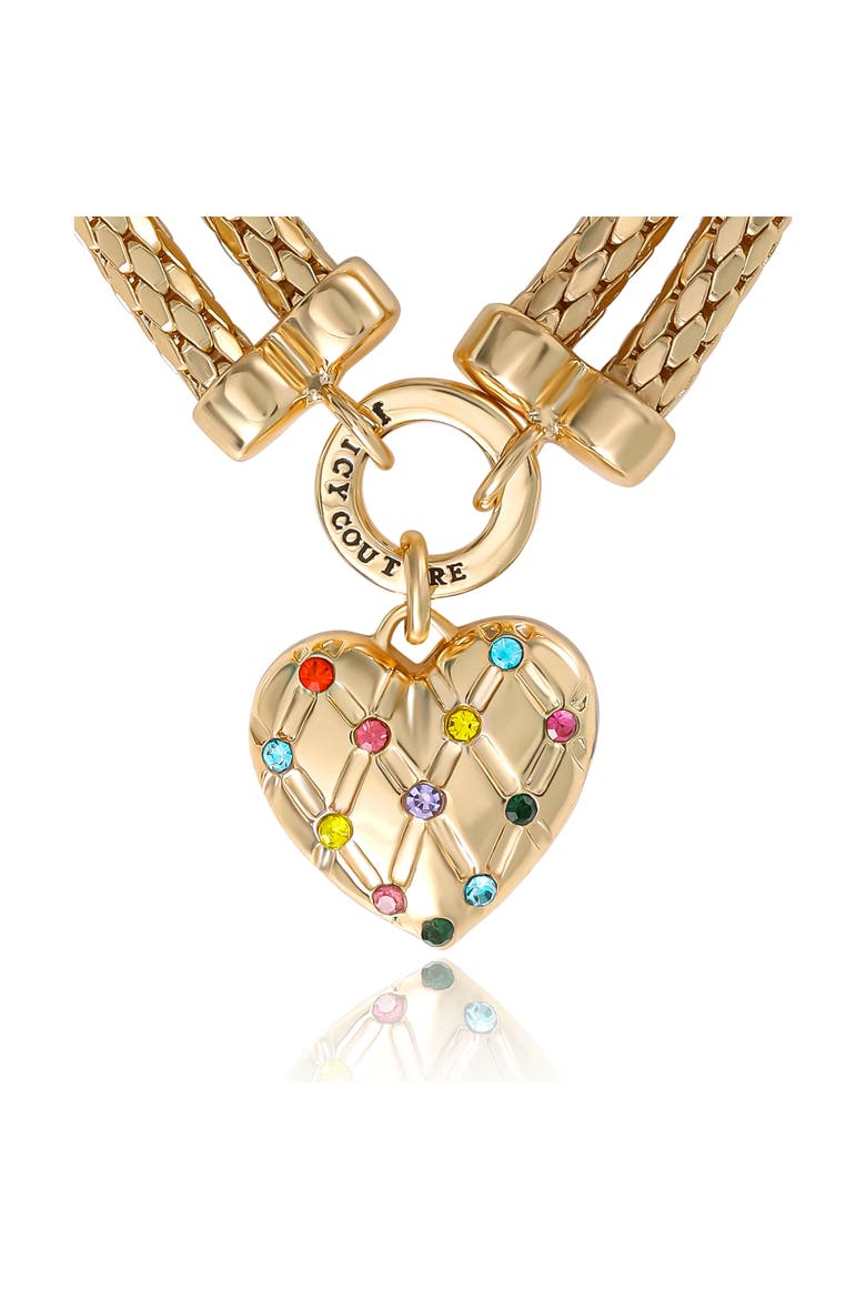 Double Chain Heart Padlock Necklace, Gold-Tone with Rainbow Crystals, Alternate, color, Gold Tone