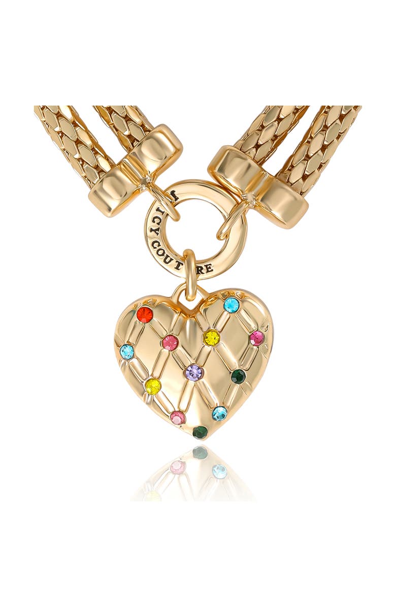 Juicy Couture Double Chain Heart Padlock Necklace, Gold-Tone with Rainbow Crystals, Alternate, color, Gold Tone