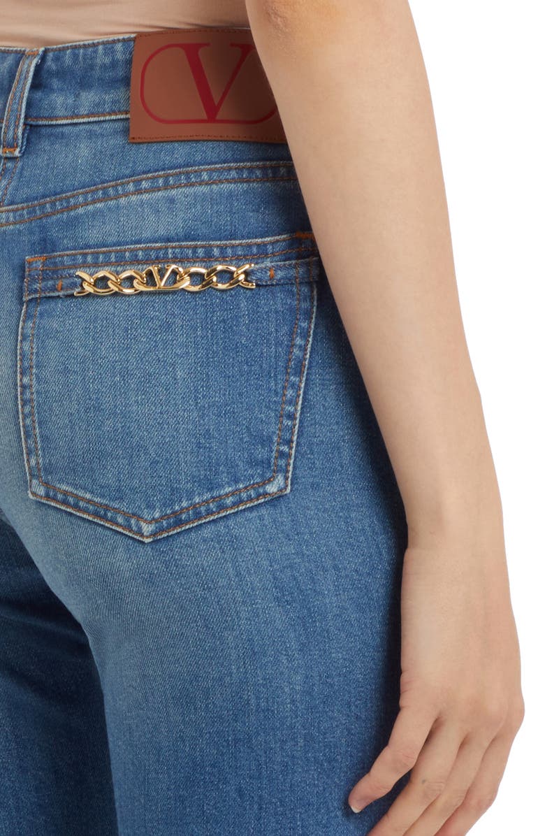 Valentino Garavani VLOGO Chain Detail Stretch Denim Bootcut Jeans, Alternate, color, 
