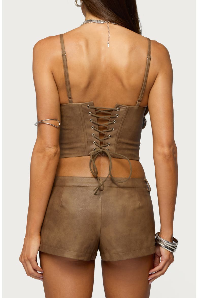 Idara Faux Leather Corset Crop Top, Alternate, color, BROWN