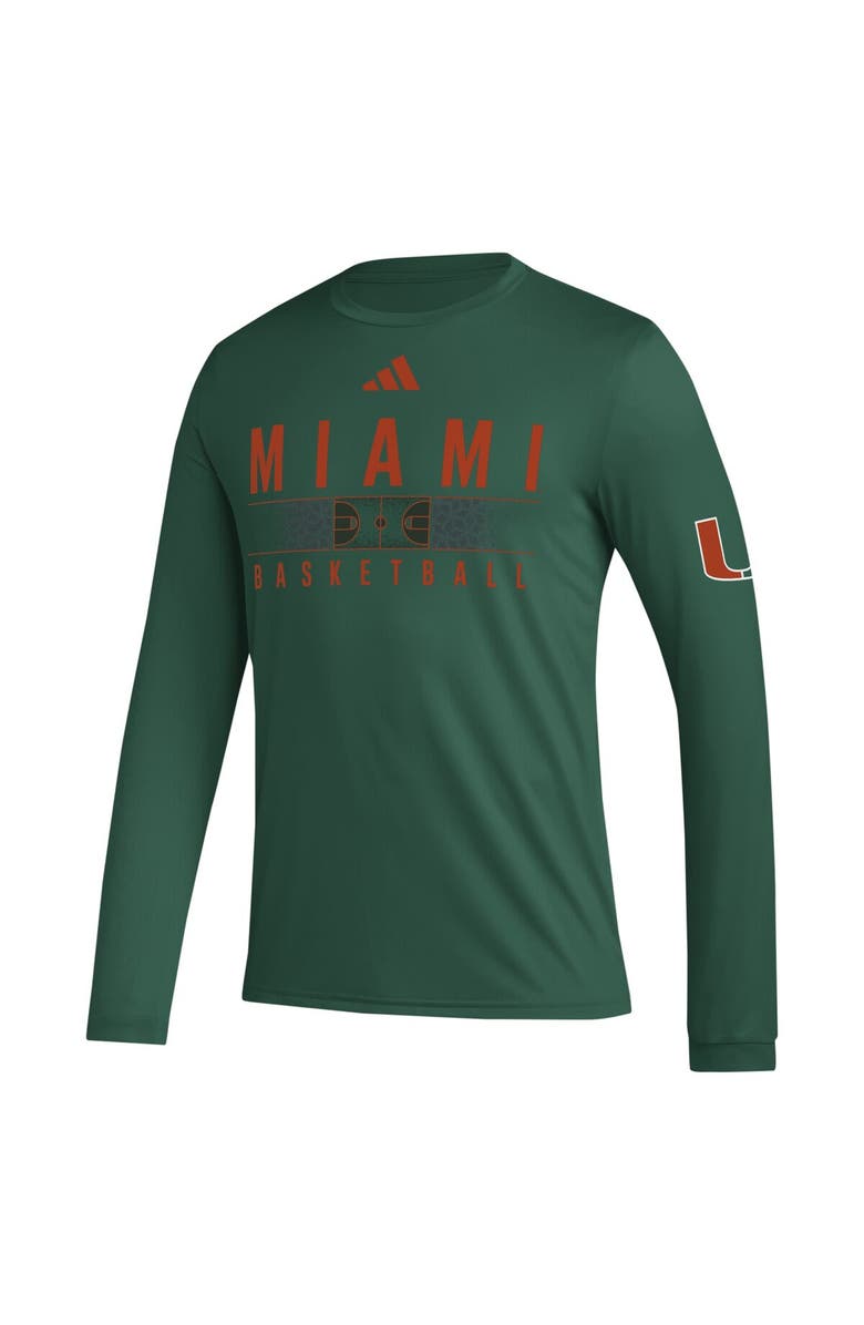 adidas Men's adidas Green Miami Hurricanes Practice Basketball Pregame AEROREADY Long Sleeve T-Shirt, Alternate, color, Green