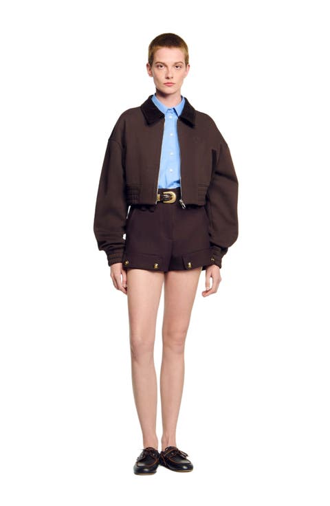 Cropped dual-fabric sweatshirt