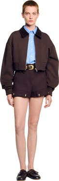SANDRO Cropped dual-fabric sweatshirt