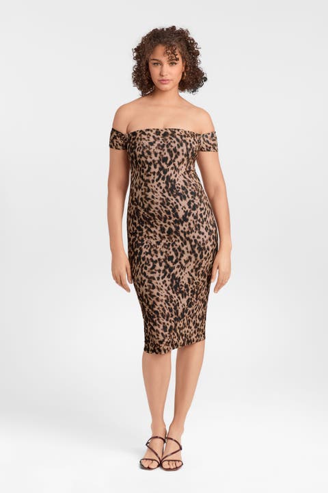 Sculpting Shapewear Straight Neck Off The Shoulder Midi Dress