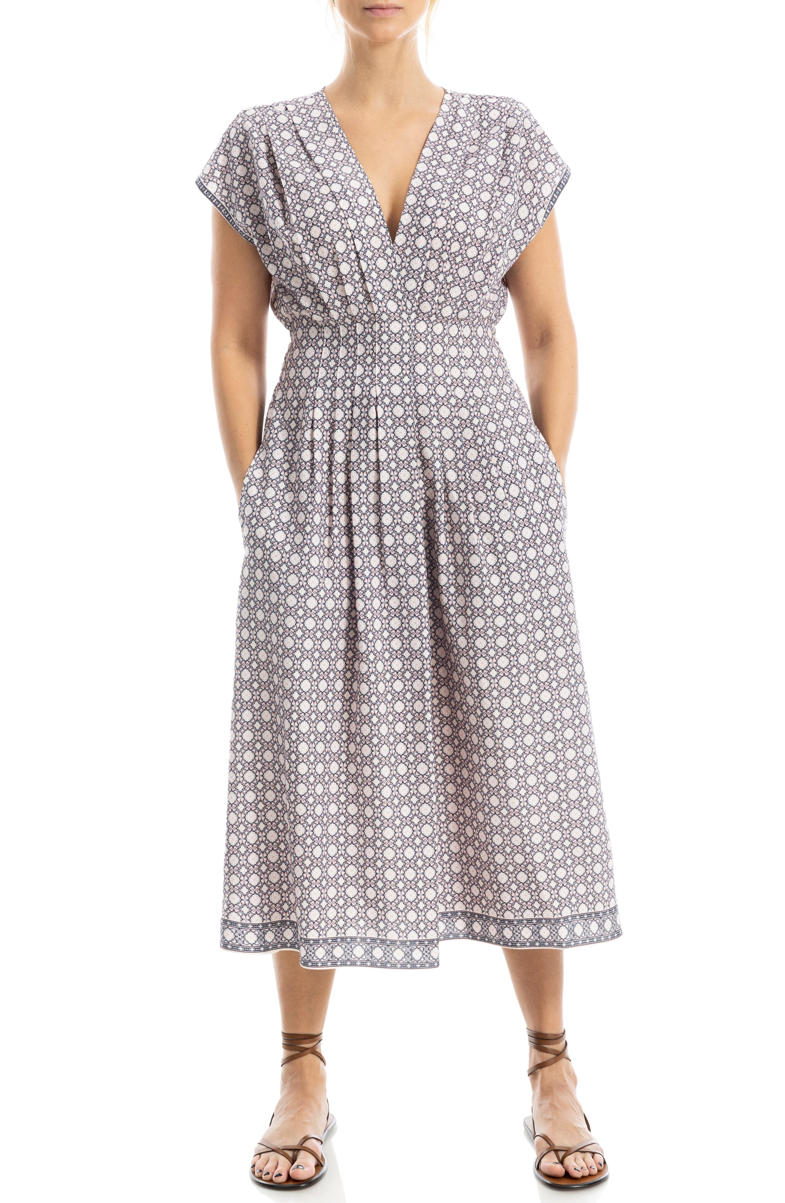 MAX STUDIO Surplice Neck Pleated Midi Dress