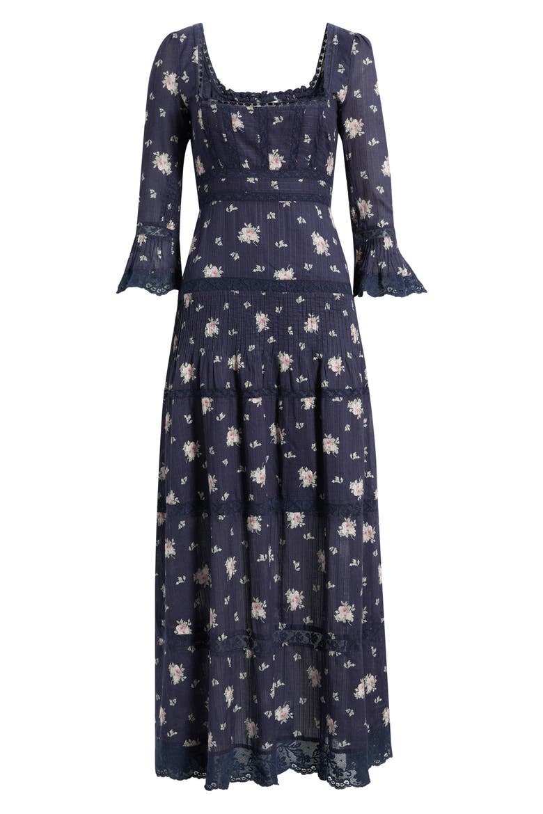 Ivelle Lace Trim Long Sleeve Maxi Dress, Alternate, color, INK WASH