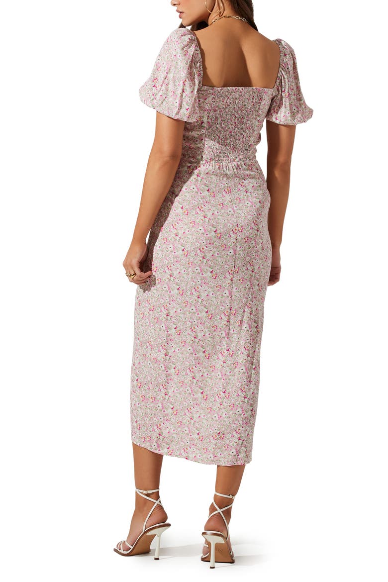 Puff Sleeve Front Slit Midi Dress, Alternate, color, PINK MULTI DITSY