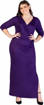 24seven Comfort Apparel 24seven Comfort Appare Fitted V-Neck Side Slit  Maxi Dress