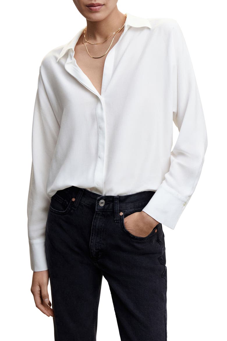 Hidden Button Long Sleeve Shirt, Main, color, OFF WHITE