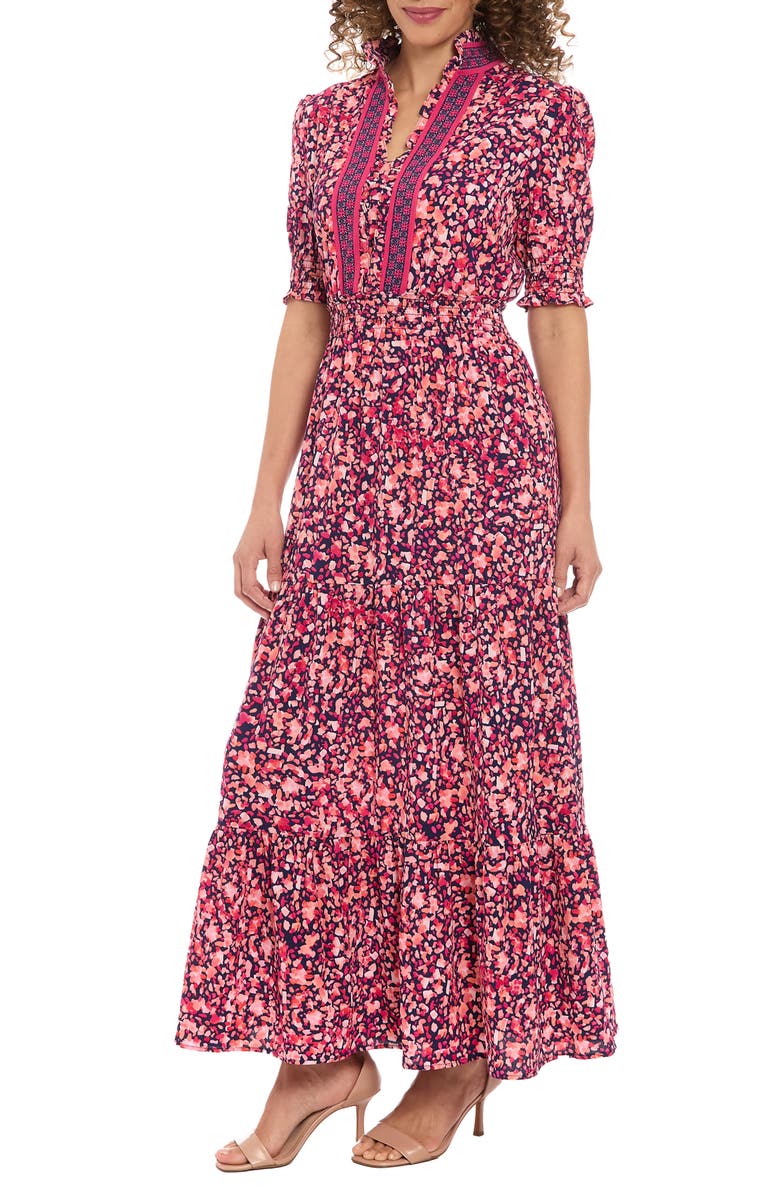 London Times Ditsy Ruffle A-Line Maxi Dress, Alternate, color,