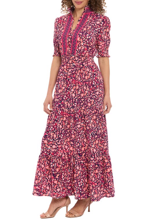 Shop London Times Ditsy Ruffle A-line Maxi Dress In Navy Rose