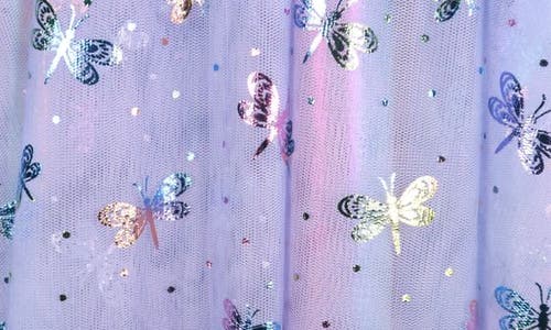 Zunie Kids' Dragonfly Foil Flutter Sleeve Tulle Party Dress In Purple