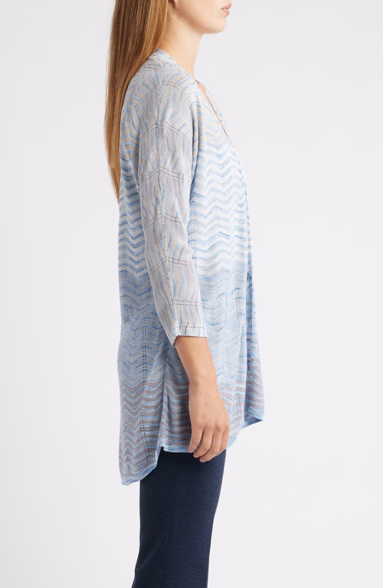 Anne Klein Zigzag Drape Front Cardigan, Alternate, color, Opal Blue Multi