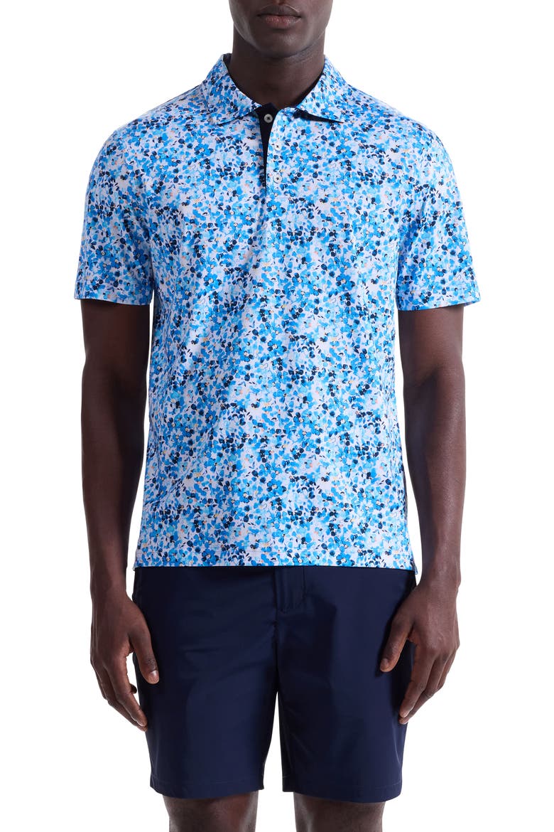Hendrix Digital Painted Floral Print Pima Cotton Polo, Main, color, CLASSIC BLUE