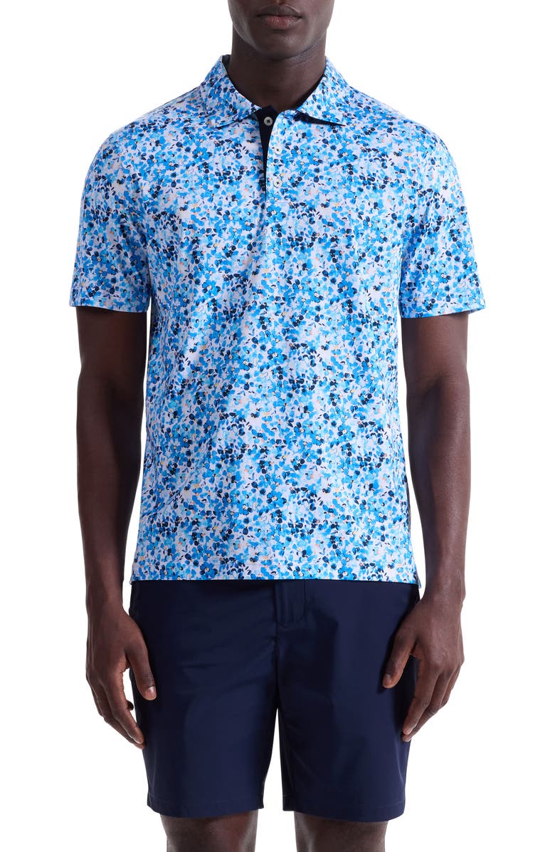 Bugatchi Hendrix Digital Painted Floral Print Pima Cotton Polo, Main, color, Classic Blue