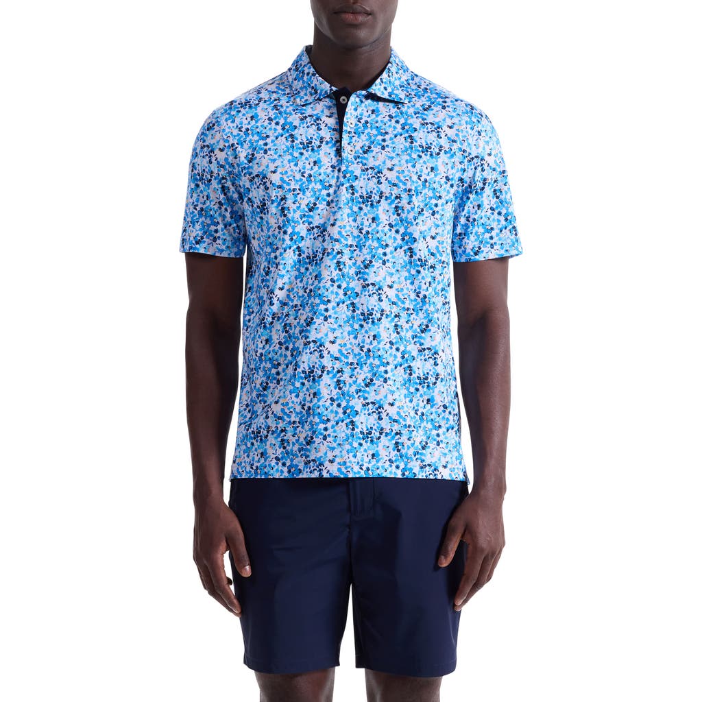Bugatchi Hendrix Digital Painted Floral Print Pima Cotton Polo In Blue
