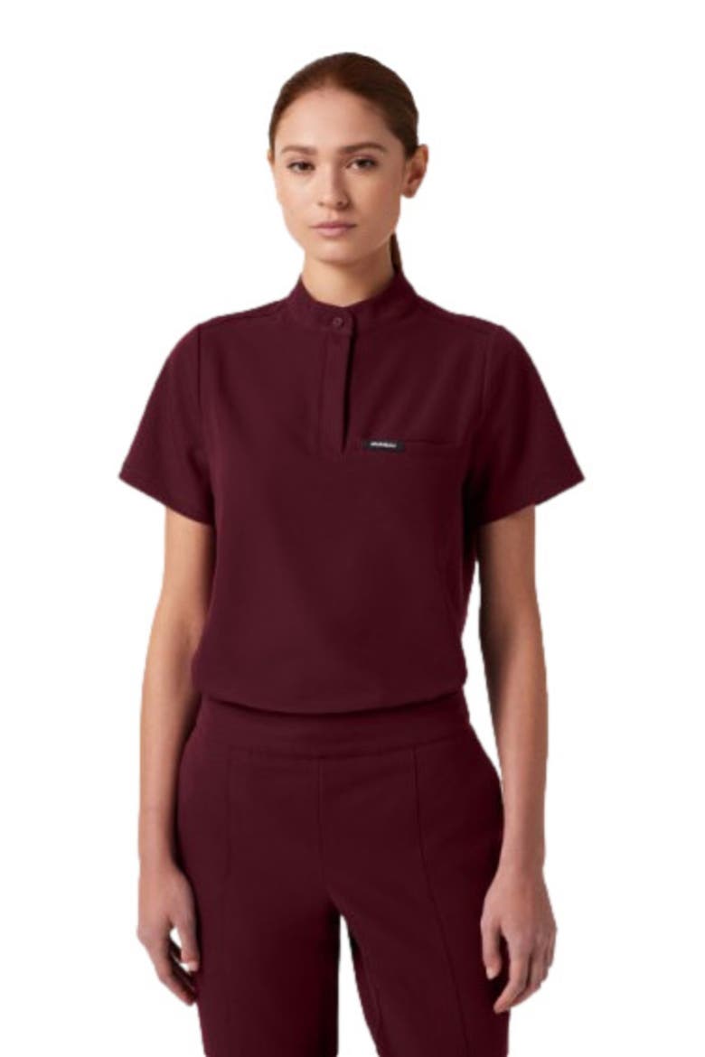 Savi Women's 1-Pocket Classic Banded Collar Scrub Top, Alternate, color, Burgundy