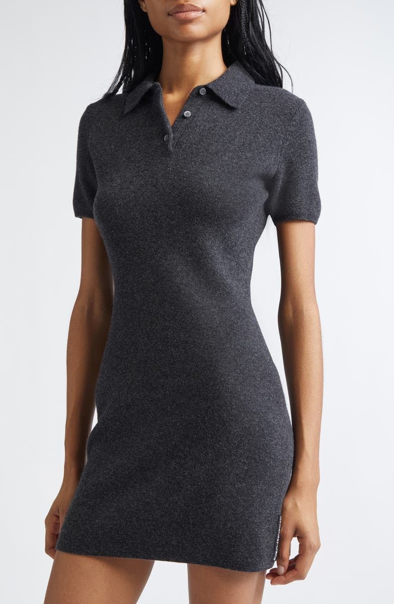 Alexander Wang Short Sleeve Wool Blend Polo Dress with Logo Patch, Alternate, color,