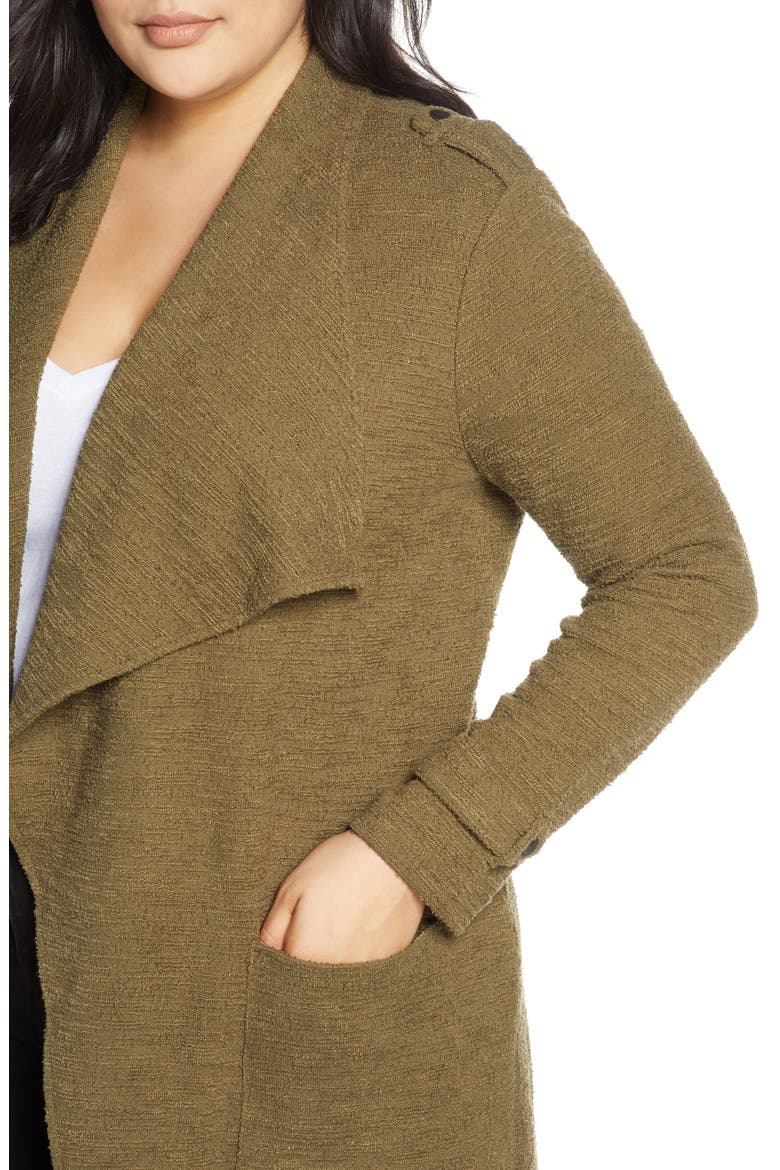BB Dakota Revolution Drapey Bouclé Trench Coat, Alternate, color, OLIVE