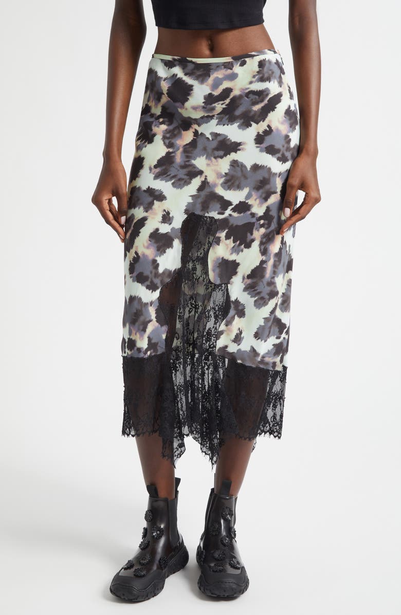 Collina Strada Hiss Crepe & Lace Midi Skirt, Main, color, Snow Leopard