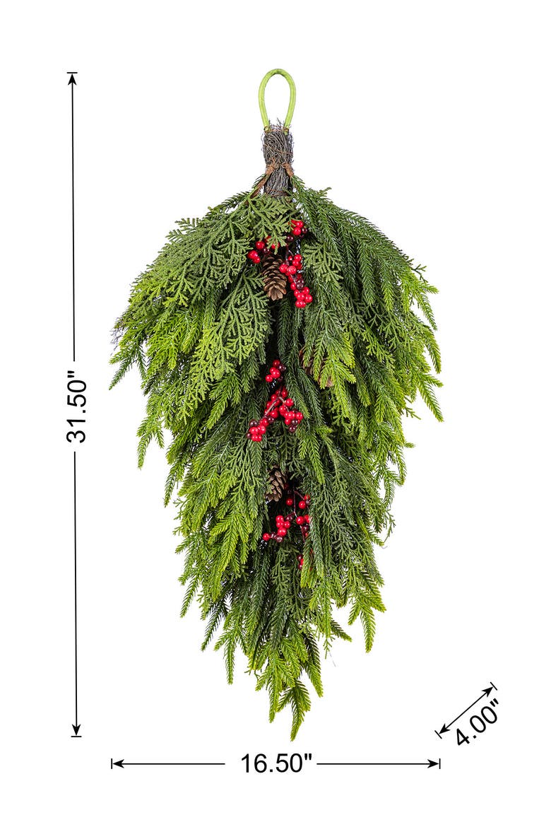 31.5"H Christmas PE Dripping Teardrop Wreath, Alternate, color, Red