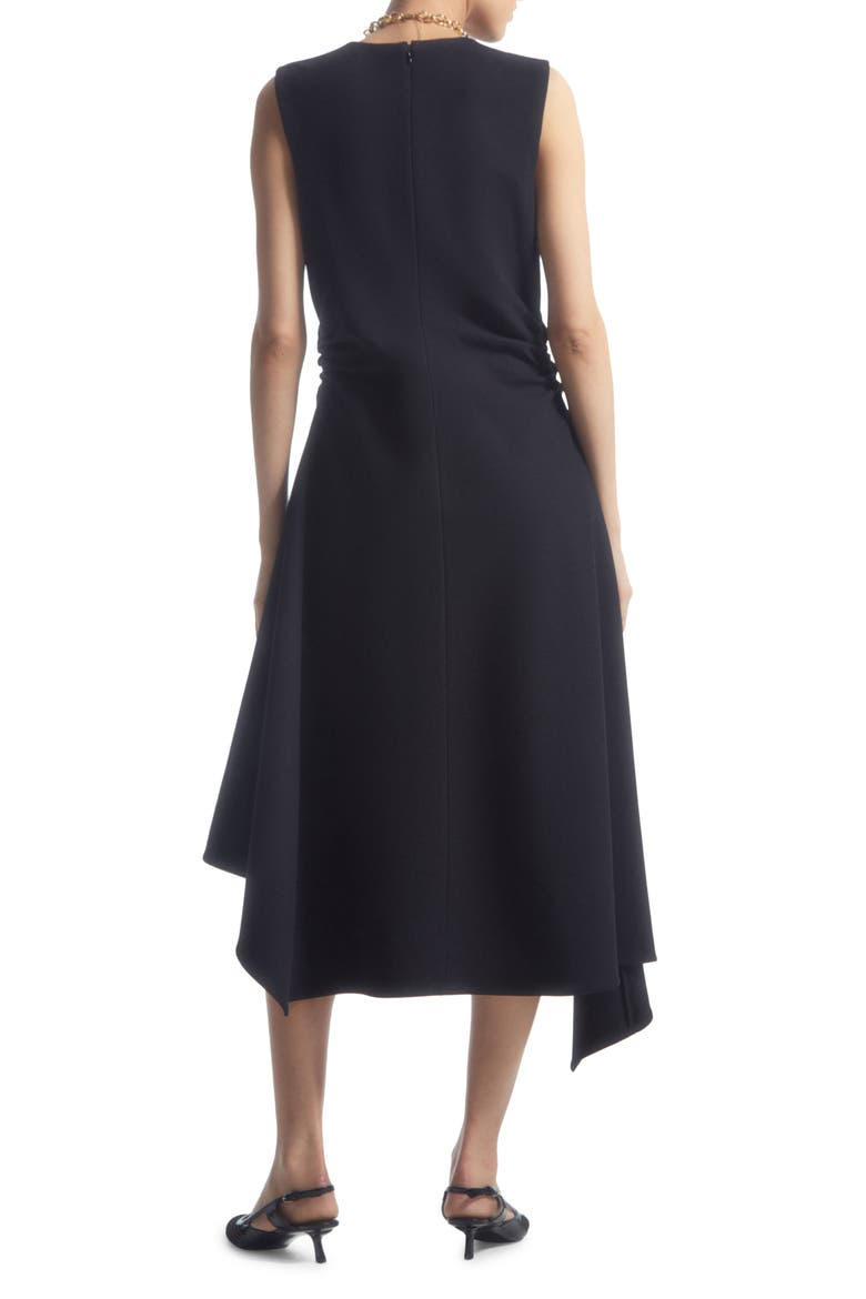 Sleeveless Asymmetric Midi Dress, Alternate, color, BLACK