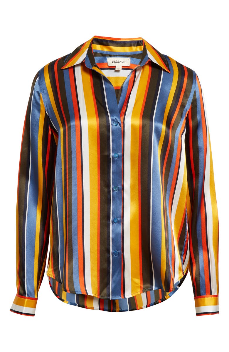 L'AGENCE Tyler Stripe Silk Shirt, Alternate, color, Blue Horizon Multi Stripe