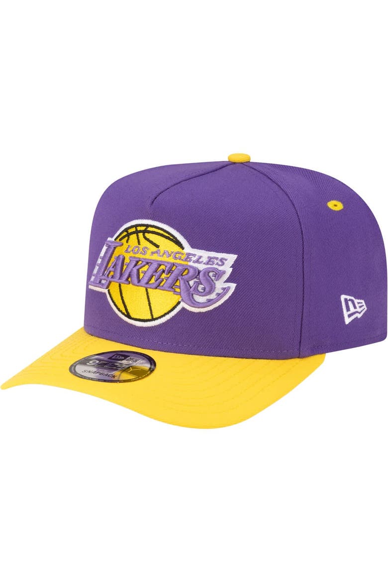 Men's New Era  Purple/Gold Los Angeles Lakers 80s Throwback A-Frame 9FIFTY Snapback Hat, Main, color, Purple
