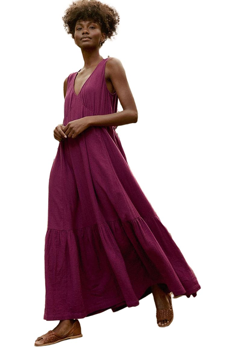 Pact Organic Cotton Double Gauze Beach To Brunch Dress, Alternate, color, Sangria