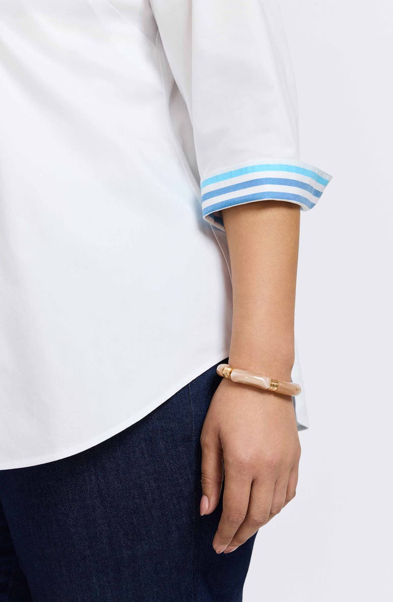 Foxcroft Margie Stripe Trim Cotton Button-Up Shirt, Alternate, color, White