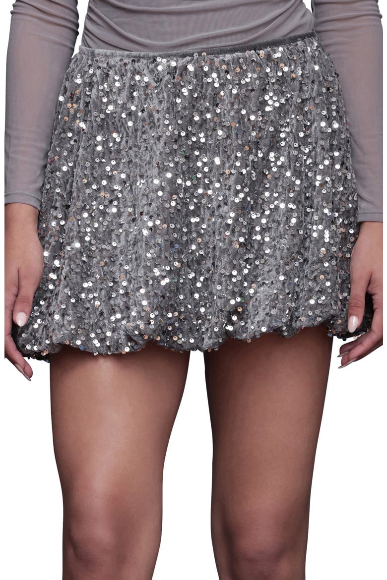 Sequin Velvet Bubble Miniskirt, Alternate, color, SILVER